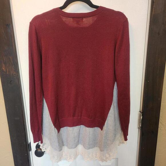Umgee USA Women's Layered Sweater Top with Lace Trim- Small - Picture 8 of 9